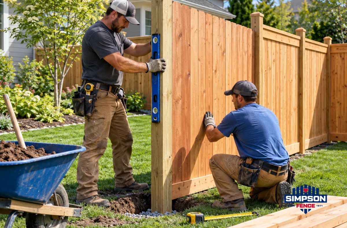 Wood fence or cedar fence installation in Southwest Ohio Wood fence or cedar fence installation in Southwest Ohio, with average fence installation costs influenced by linear feet, materials and property layout.