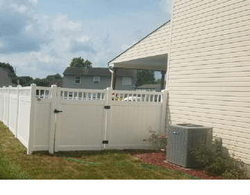White Vinyl with Spindles, Walk Gate w-Black Hardware vinyl fence